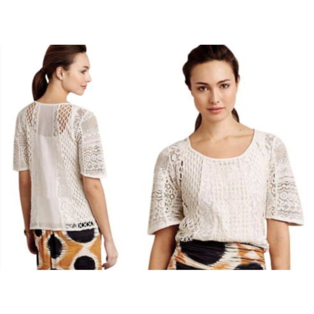 Anthropologie Meadow Rue Women Crochet Blouse Size Small Lace White Cottage Boho